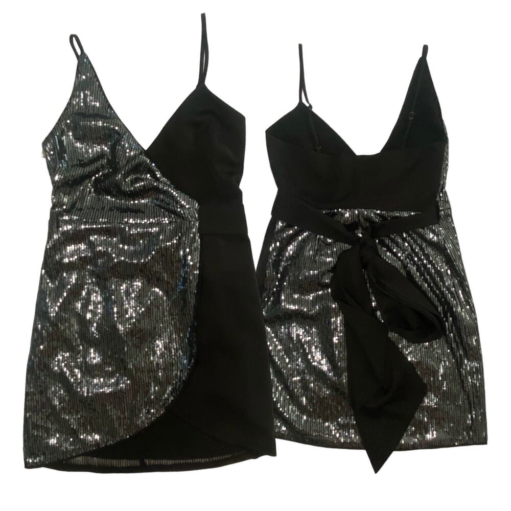 New Camila Coelho Womens Paulette Black Sequin Full Wrap Dress Sz XS Club Event
